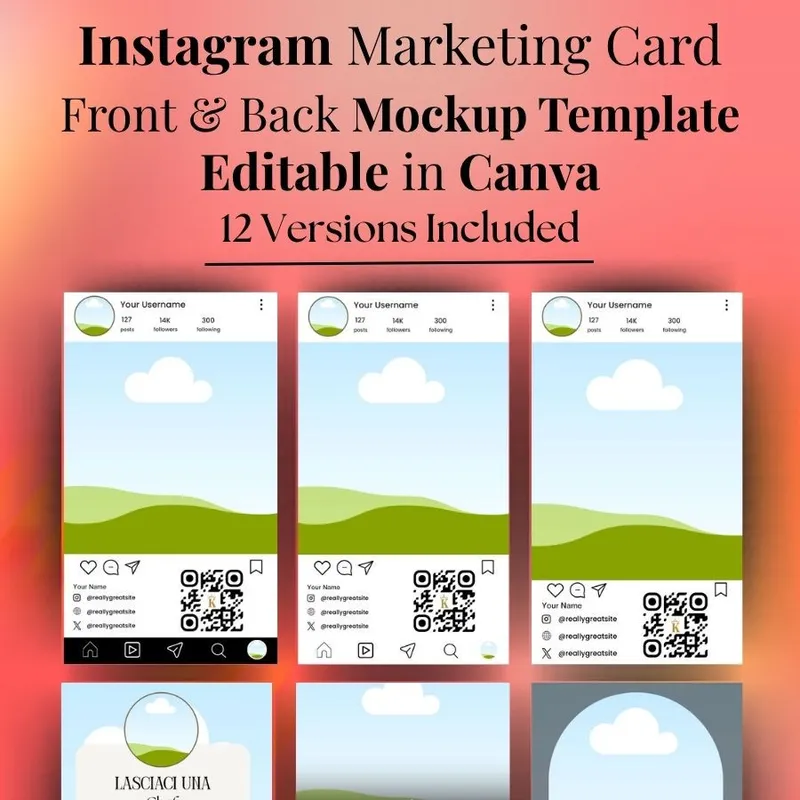 Instagram Social Media Marketing Card Mockups Template with QR Codes