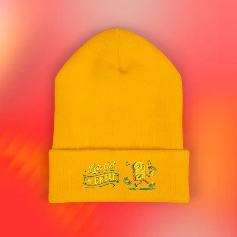 Unisex Embroidered Beanie Lets Get this Bread Hustler Toast Pun Hat