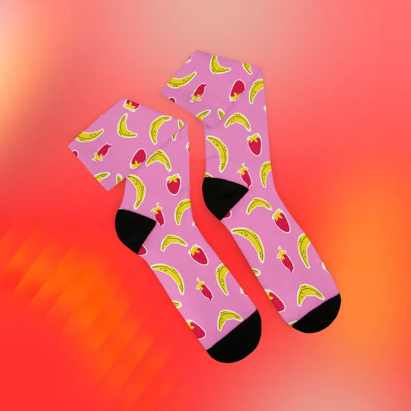 Unisex Sublimation Socks Strawberry and Banana Design